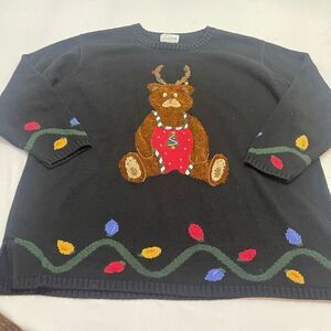 Quacker Factory Bear Christmas Sweater Black Plus Size 2X